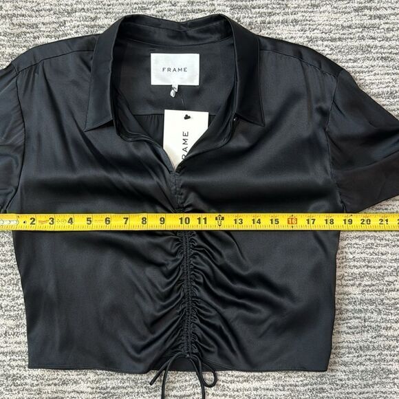 NWT FRAME Cinch Front Long Sleeve Top Black Silk Large Revolve - Picture 10 of 16